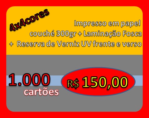 1000 CARTÕES papel couché 300grs 4x4 cores