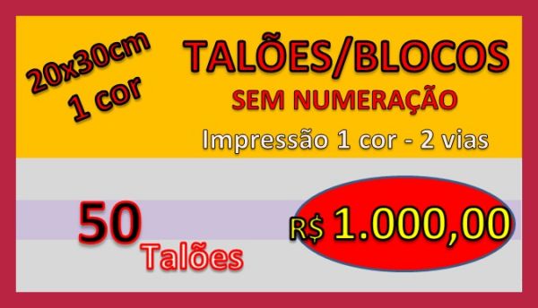 50 TALÕES/BLOCOS s/numeros 20x30cm