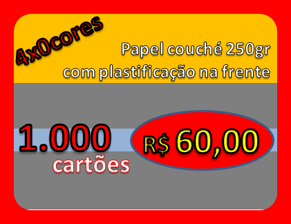 1000 CARTÕES papel couché 250grs 4x0 cores