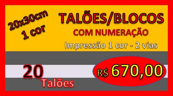 20 TALÕES/BLOCOS numerados 20x30 cm