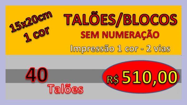 40 TALÕES/BLOCOS s/numeros 15x20cm